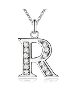 Zilverkleurige Letter R Dames Ketting met Zirkonia