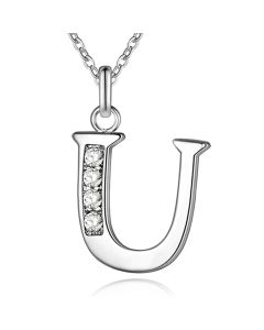 Zilverkleurige Letter U Dames Ketting met Zirkonia