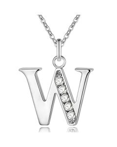 Zilverkleurige Letter W Dames Ketting met Zirkonia