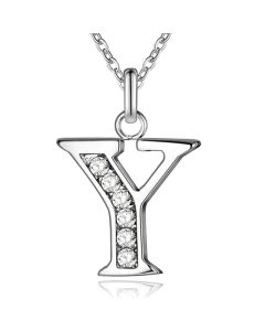 Zilverkleurige Letter Y Dames Ketting met Zirkonia