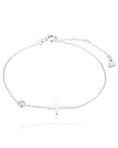 Zilverkleurige Schakelarmband met Steentje en Kruis