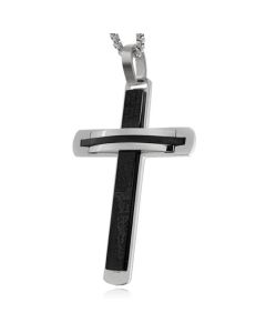 Zilverkleurige Schakelketting met Zwart en Zilverkleurig Kruis