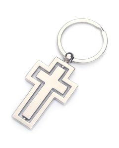Zilverkleurige Sleutelhanger met Kruis en Ring