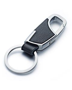 Zilverkleurige Sleutelhanger Zwart Leer met Musketon