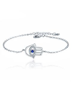 Zilverkleurige Verstelbare Dames Schakelarmband met Fatima Hand en Steentjes