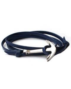 Zilverkleurige anker armband blauw leren koord