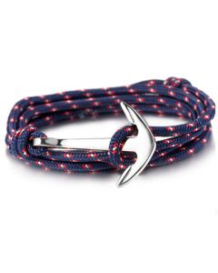 Zilverkleurige Anker armband met polyester koord