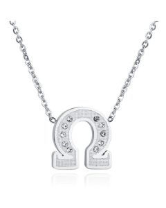 Zilverkleurige dames ketting Edelstaal OHM Symbool