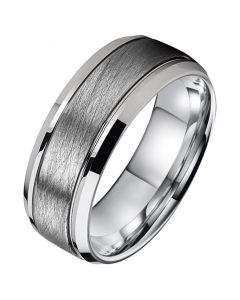 Zilverkleurige wolfraam heren ring Geborsteld Mat en Glans