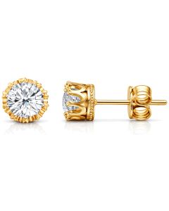 Zirkonia Oorbellen 7mm – Goudkleurige Studs – Oorknopjes met Kroonzetting – Luxe Look