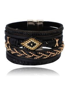 Zwarte dames armband met kristal en goudkleurige details
