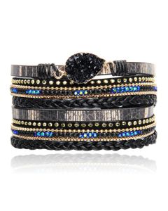 Zwarte Multilayer Armband met Steen