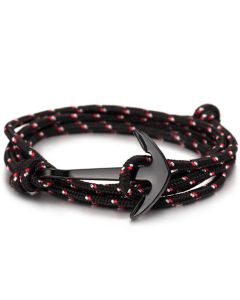 Zwarte anker armband met polyester koord