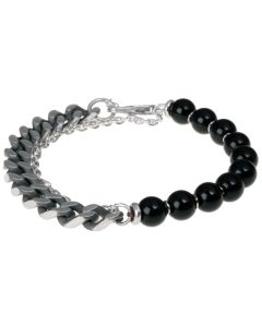 Zwarte kralen armband met RVS Link Chain