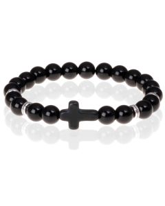 Zwarte kralen armband Onyx met Kruis