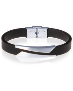 Zwarte Siliconen armband RVS Element Zilver