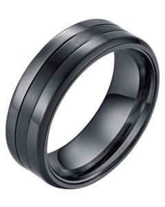 Zwarte stalen heren ring Mat Glans 8mm