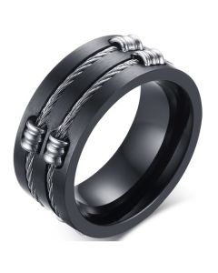 Zwarte stalen kabel ring voor mannen