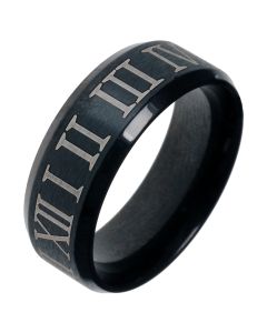 Zwarte stalen ring met Romeinse Cijfers