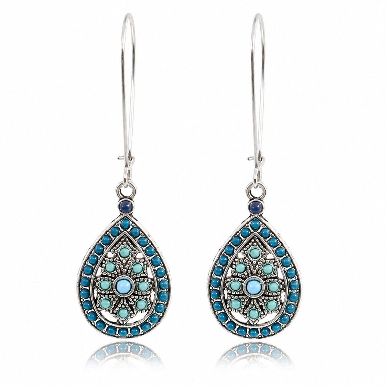 Dames druppel Boho oorbellen zilver turquoise multicolor stenen
