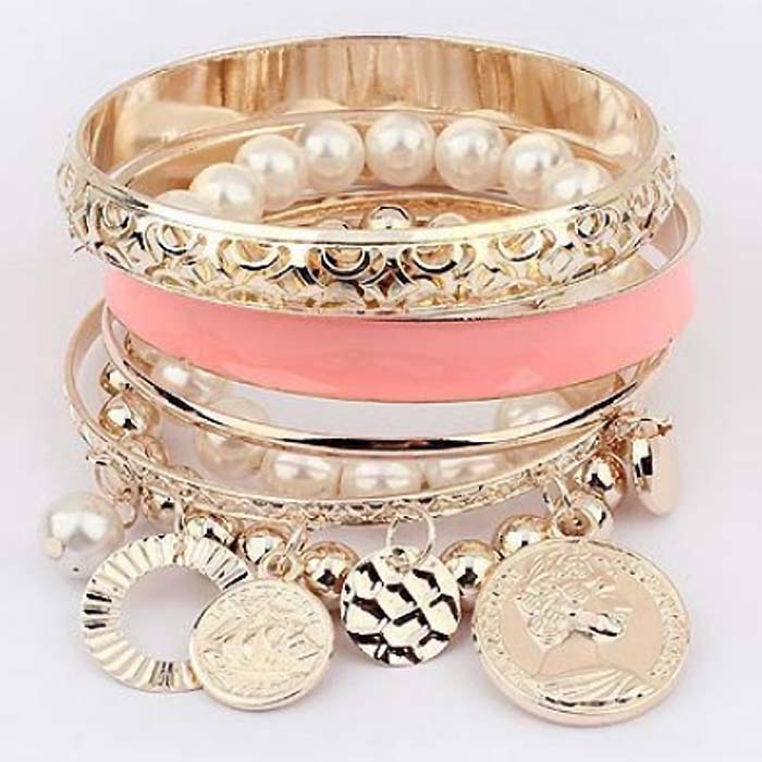 Dames Fashion Bangle Pearl Coins Pink huismerk kopen in de aanbieding