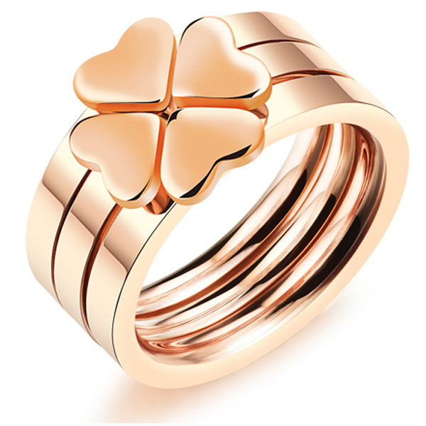 Damesring Rosegoud Staal Three Part Hearts-17mm afbeelding 3