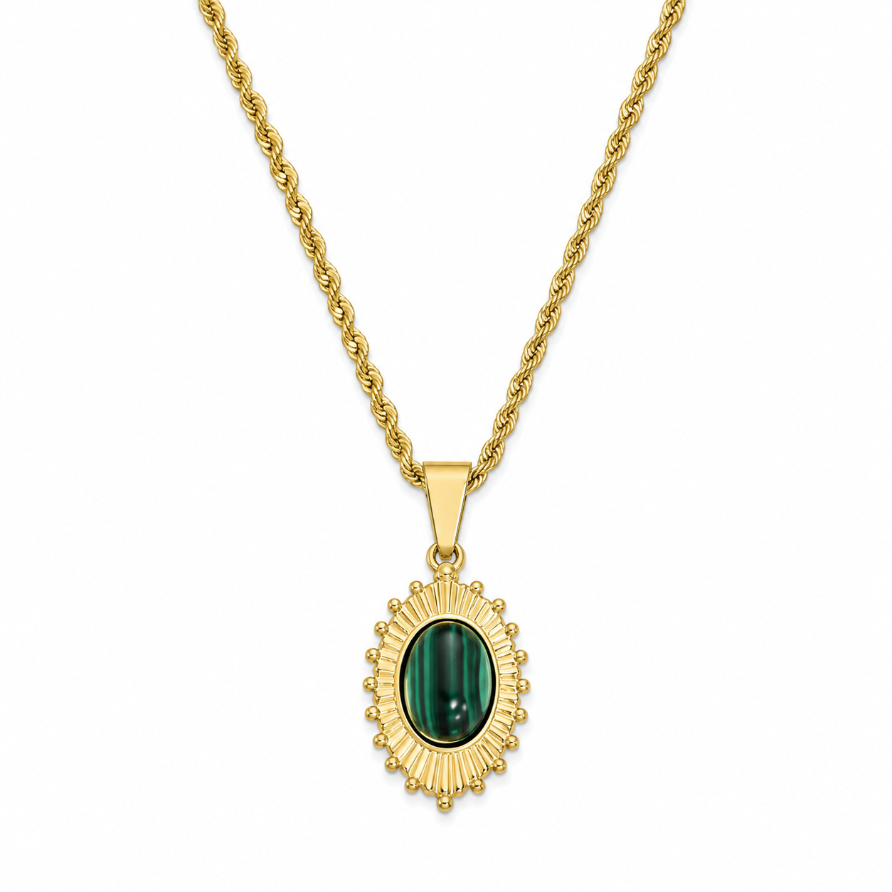 Deja Jewels Goudkleurige Dames Ketting met Ovale Groene Stralenhanger