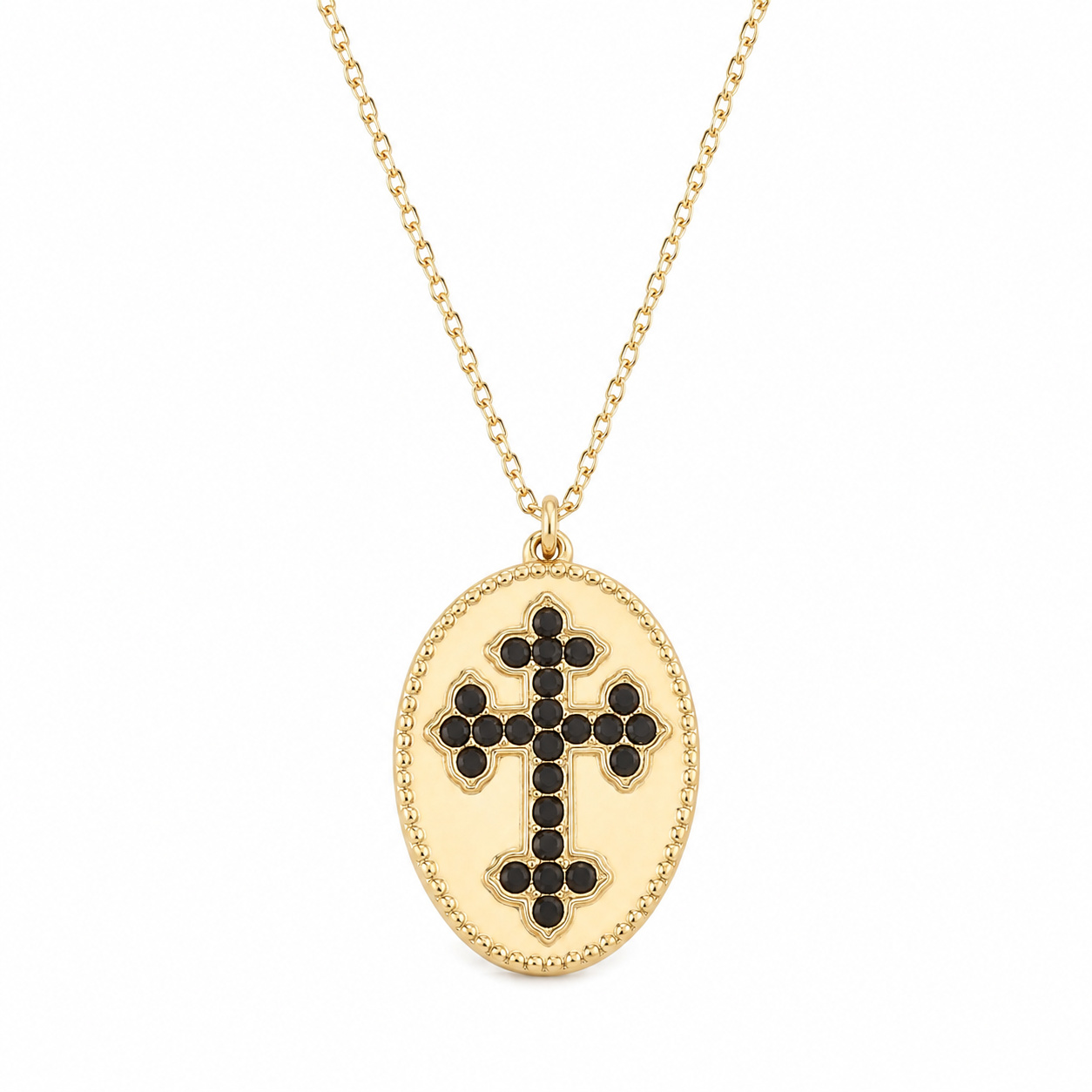 Deja Jewels Goudkleurige Dames Ketting met Ovale Zwarte Kruishanger