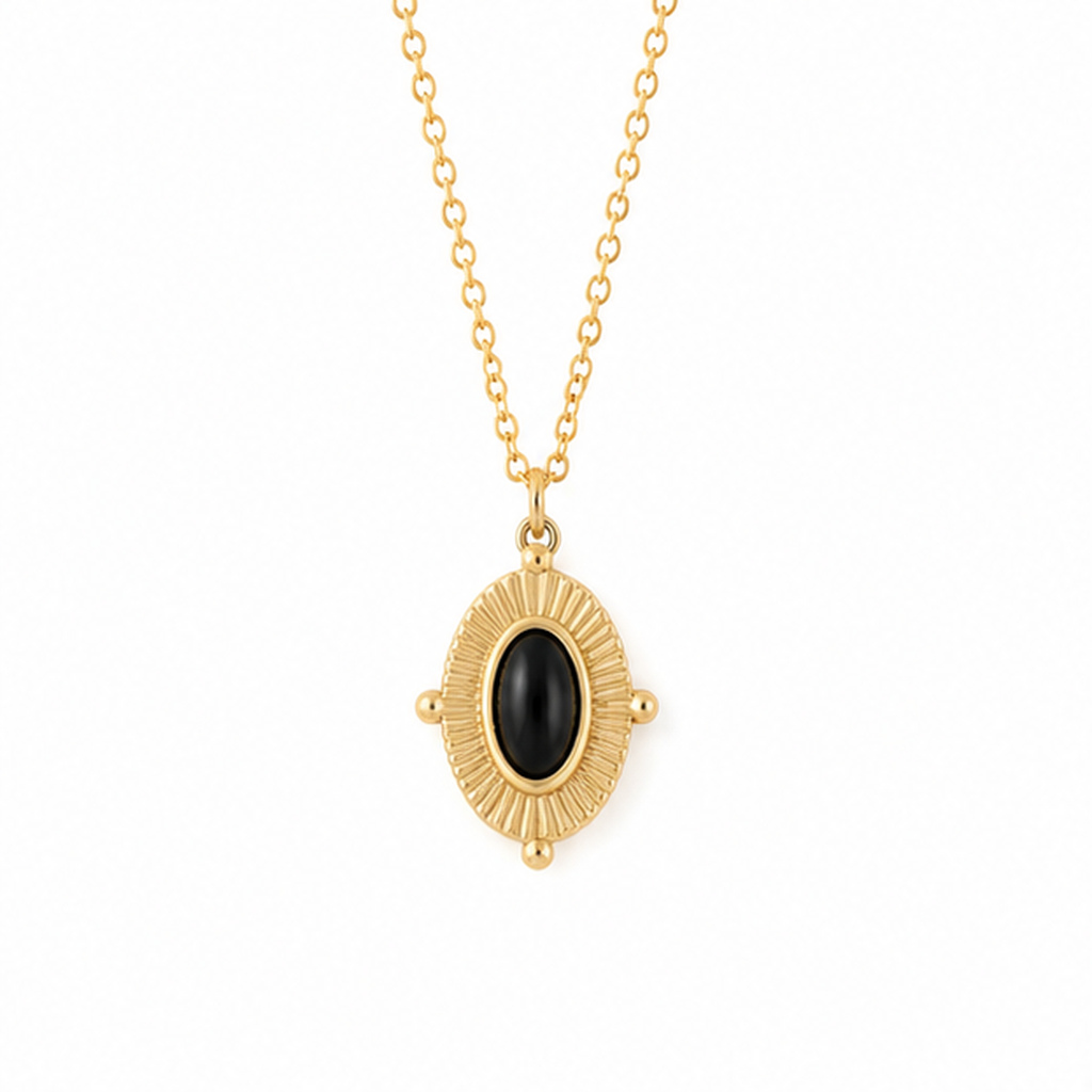 Deja Jewels Goudkleurige Dames Ketting met Ovale Zwarte Stralenhanger