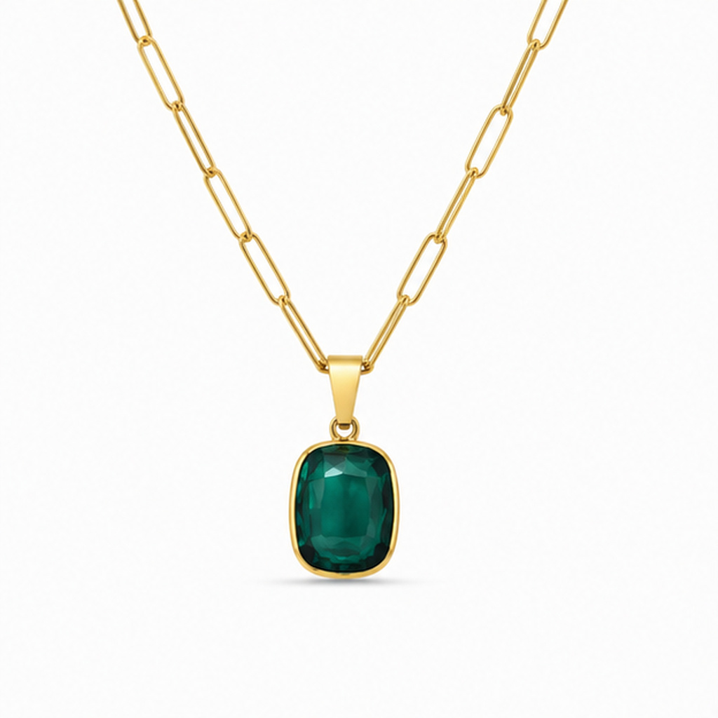 Deja Jewels Goudkleurige Dames Ketting met Rechthoekige Groene Hanger