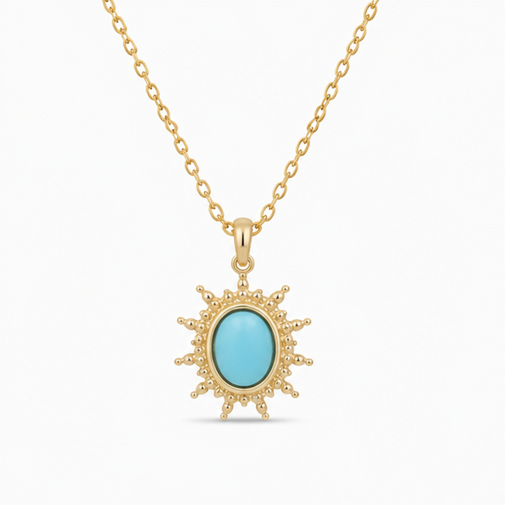 Deja Jewels Goudkleurige Dames Ketting met Ronde Turquoise Zonhanger