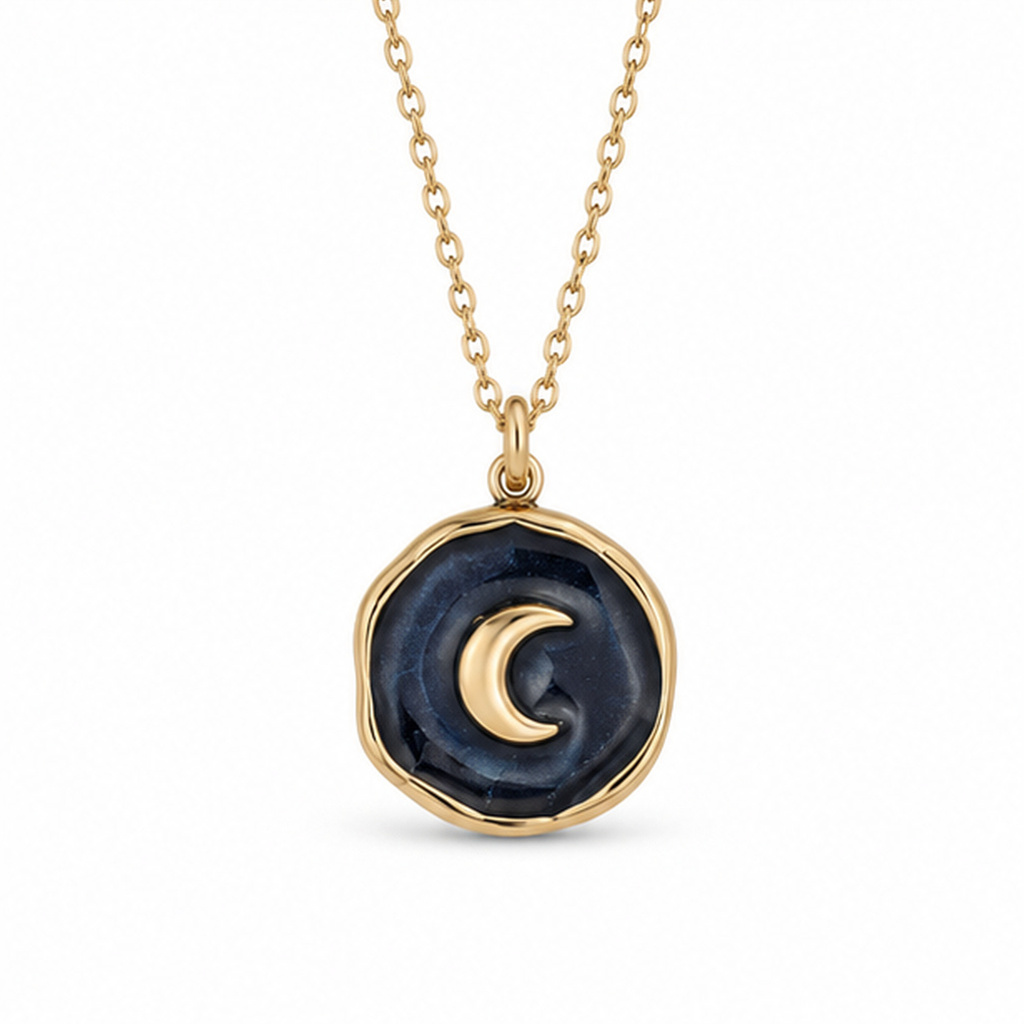Deja Jewels Goudkleurige Dames Ketting met Zwart Maanmedaillon