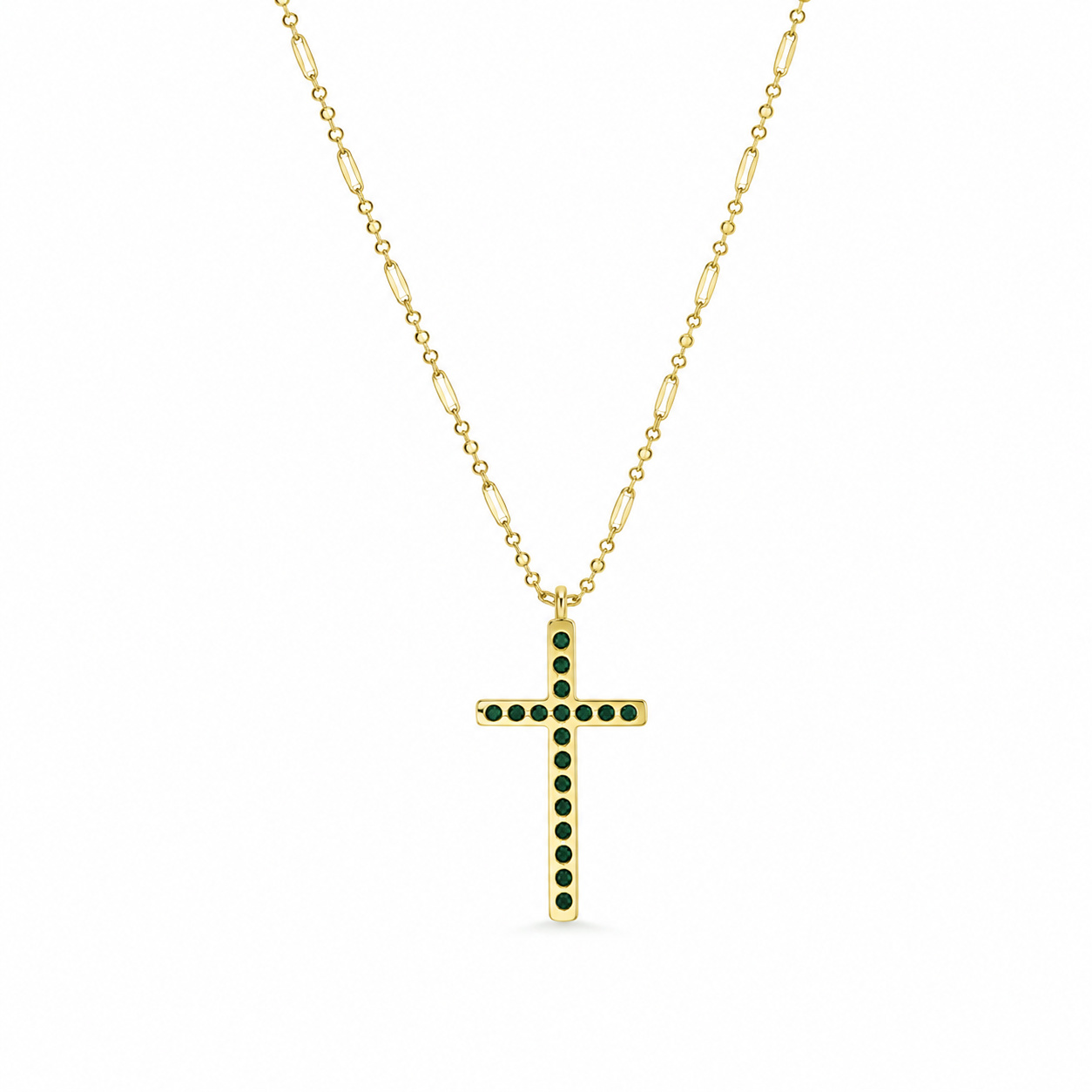 Deja Jewels Goudkleurige Dames Kruisketting met Groene Zirkonia
