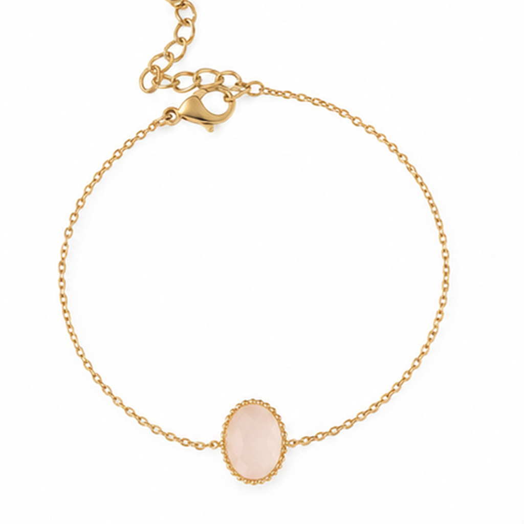Deja Jewels Goudkleurige Verstelbare Damesarmband met Ovale Roze Steen