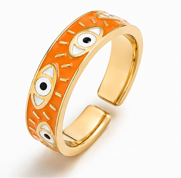 Deja Jewels Goudkleurige Verstelbare Damesring met Oranje Oogmotief