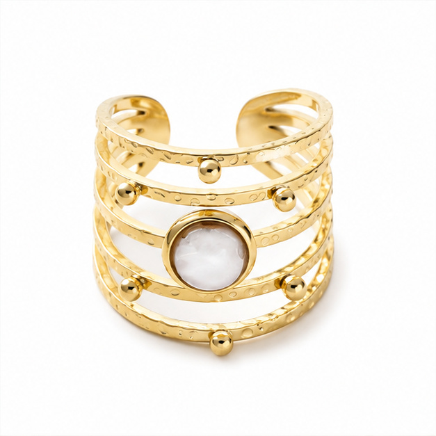 Deja Jewels Goudkleurige Verstelbare Damesring met Witte Cabochon