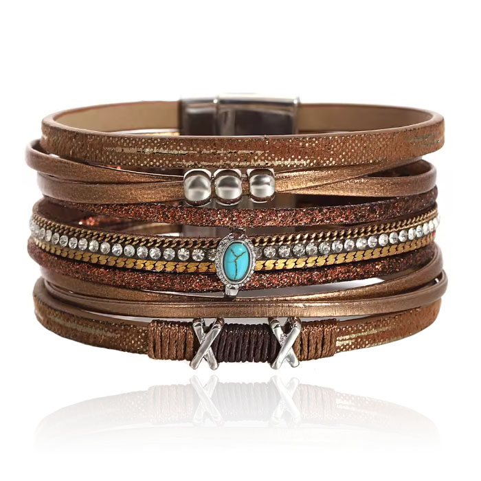 Deja Boho Armband goudkleurig met turquoise natuursteen in bruin
