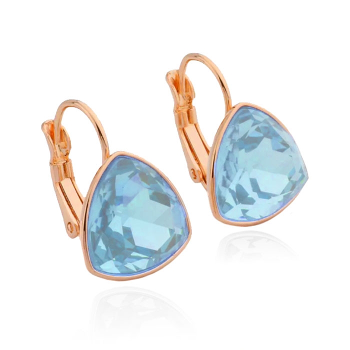 Deja Jewels Oorbellen met Hangers - Dames, Roségouden Afwerking, Lichtblauwe Bolle Driehoek Glassteen