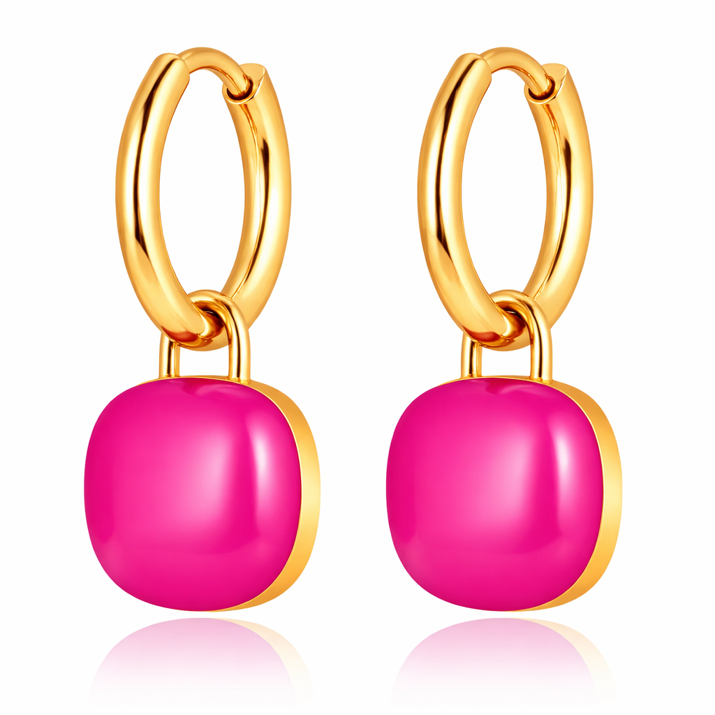 Deja Jewels Oorringen Goudkleurig Met Fuchsia Acryl Hanger