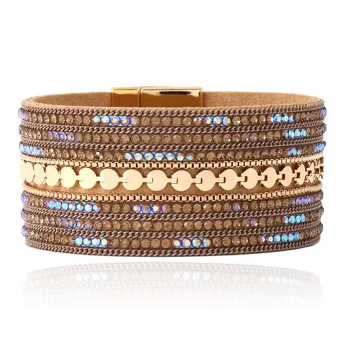 DEJA Statement Armband goudkleurig met kristallen in beige afbeelding