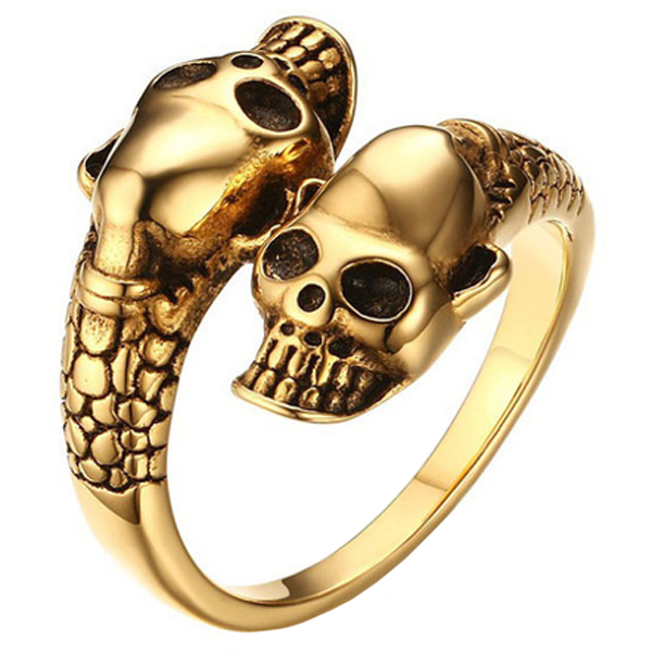 Mendes Dubbele Schedel Ring Verguld Edelstaal mendes kopen in de aanbieding