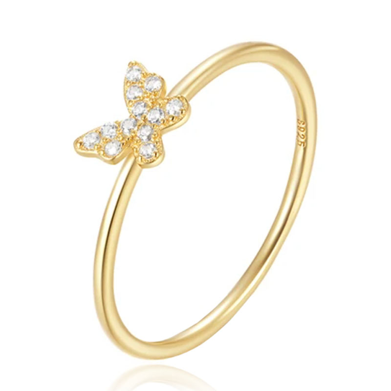 Elenza Thin .925 Zilveren Ring met Klein Bloemmotief en Gouden Plating - 1mm-17mm afbeelding 3