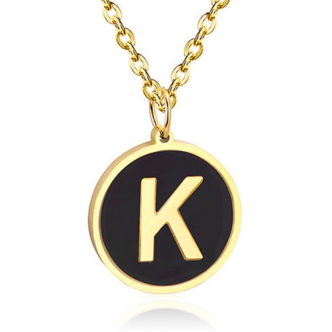 Goudkleurige Dames Schakelketting met Zwarte Kettinghanger Letter K afbeelding