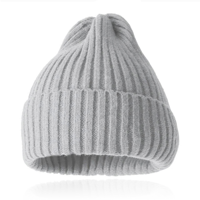 Grof gebreide Beanie Muts Grijs - Ruim model afbeelding