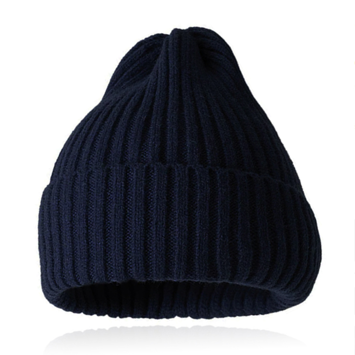 Grof gebreide Beanie Muts Navy - Ruim model afbeelding