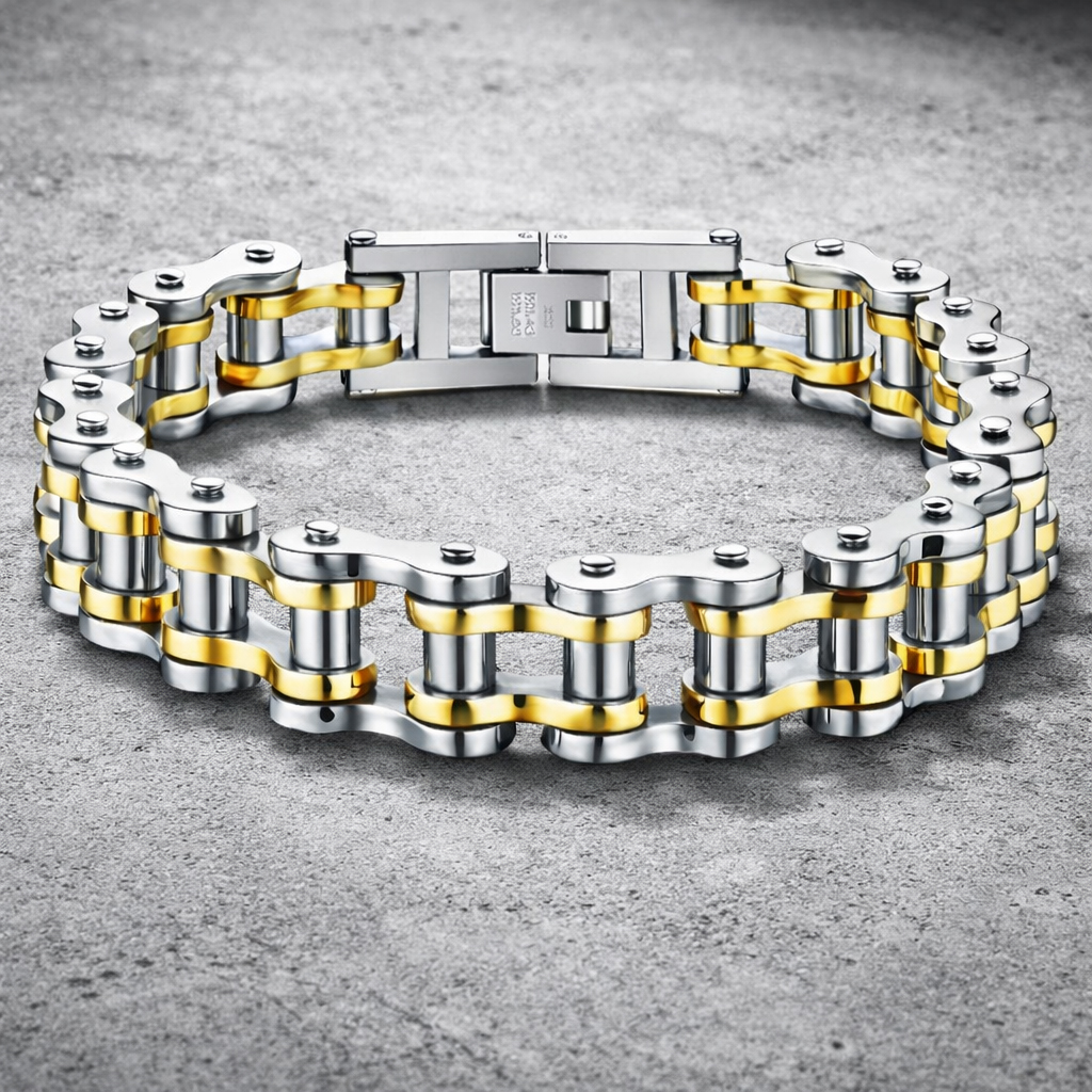 Heren armband Edelstaal Biker Chain Zilverkleurig Goudkleurig afbeelding 3