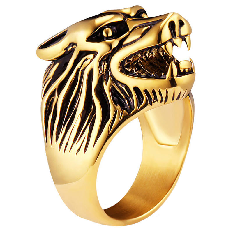 Mendes Heren Ring Edelstaal Wolf Goudkleurig mendes kopen in de aanbieding