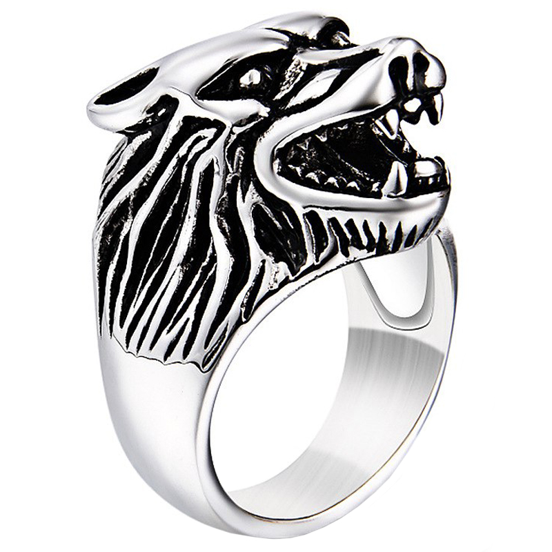 Heren ring edelstaal Wolf Zilverkleurig-18mm afbeelding 3
