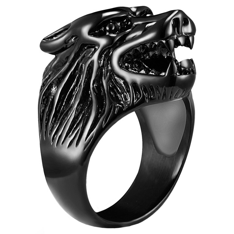 Heren ring edelstaal Wolf Zwart-18mm afbeelding 3