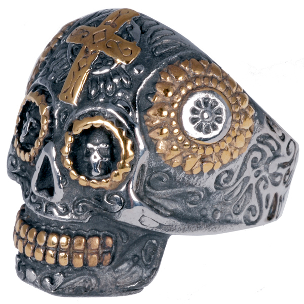 Herenring edelstaal Biker Skull Cross afbeelding 1